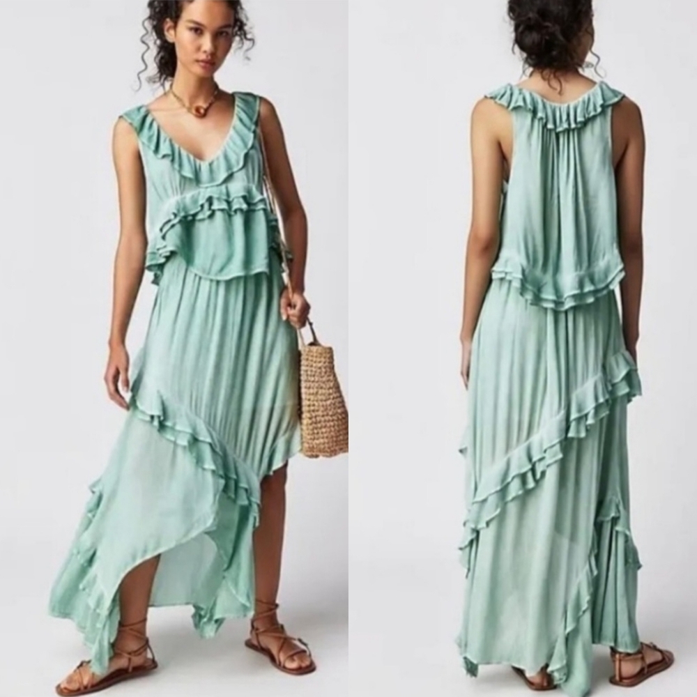 Free People Mint Green Ruffle Maxi Skirt Set